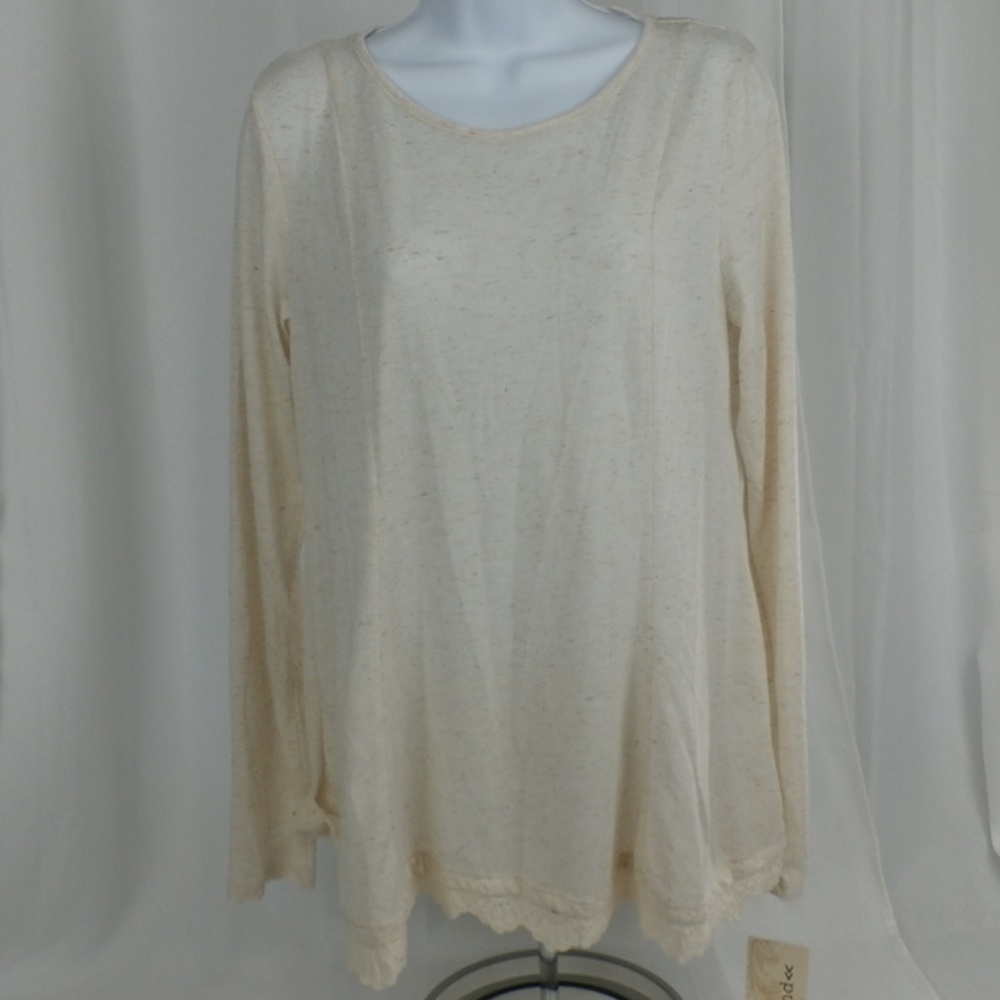 Rewind Cream Long Sleeve Tie Back Lace Bottom NWT